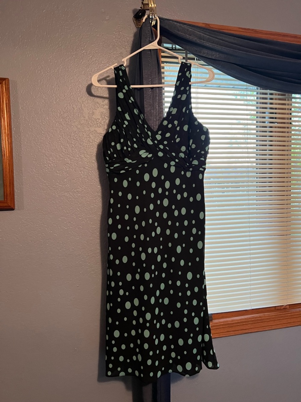 Dress Barn Black Dress with Mint Green Polka Dots - Sleeveless V-Neck Midi